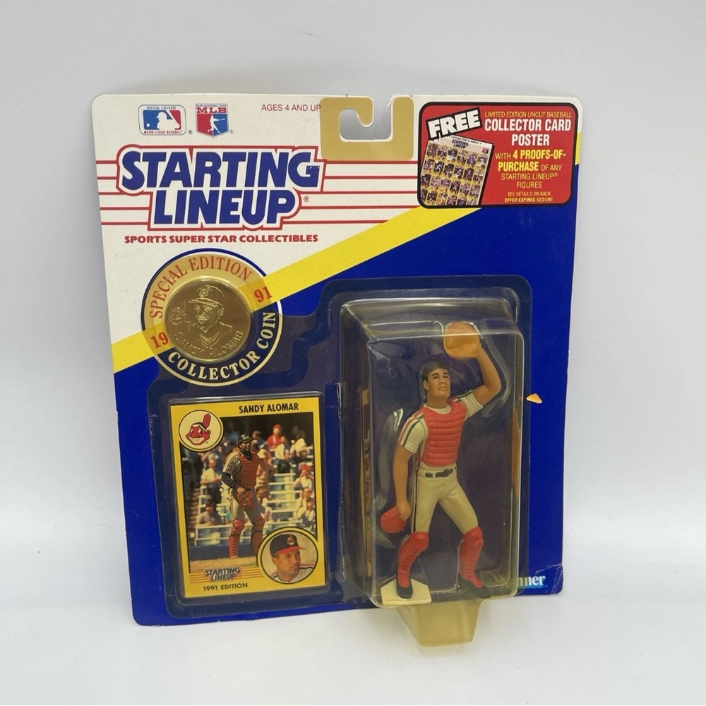 Vintage Sandy Alomar 1991 Starting Lineup Cleveland Indians Figure, Coin, & Card
